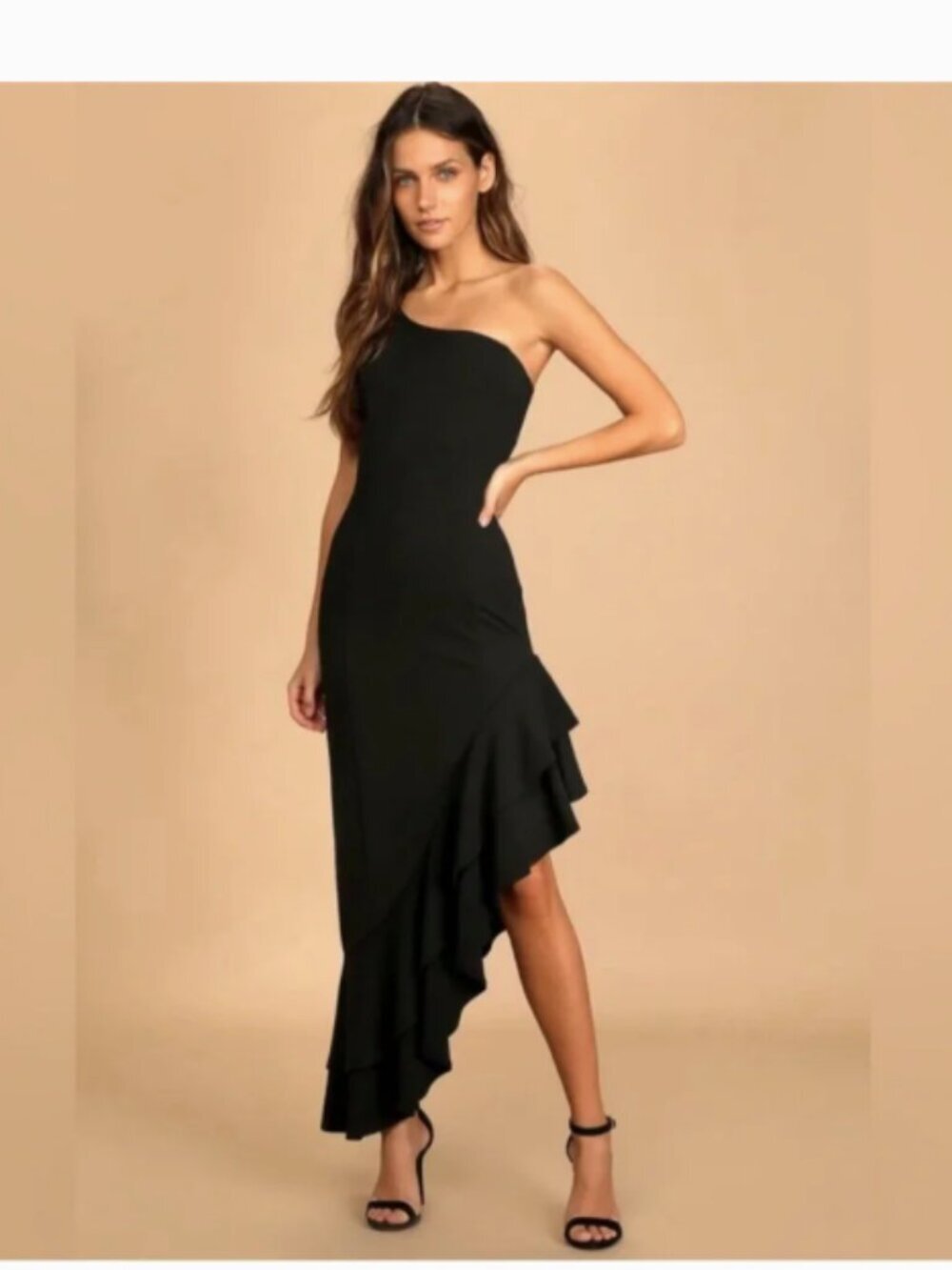 Lulus Steal a Glance One Shoulder Asymmetrical Ruffle Midi Dress Large